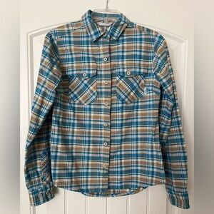 STIO Women’s Willow Flannel Cotton Long Sleeve Shirt-Blue Plaid-Size XS
